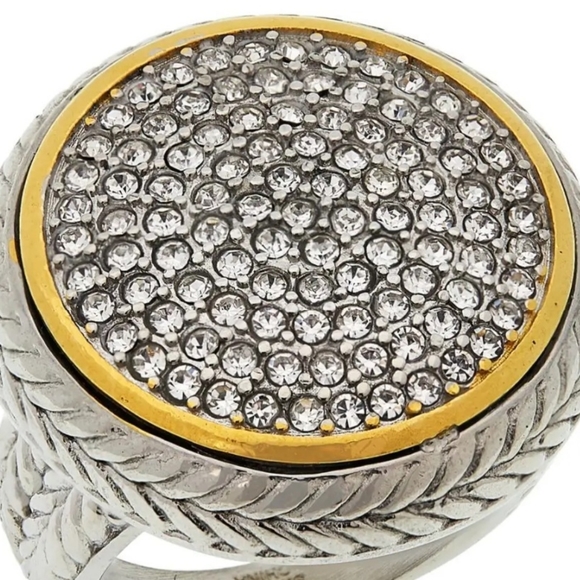 New Emma Skye Stainless Steel Pav Crystal Textured Two-tone Ring. - Picture 2 of 15